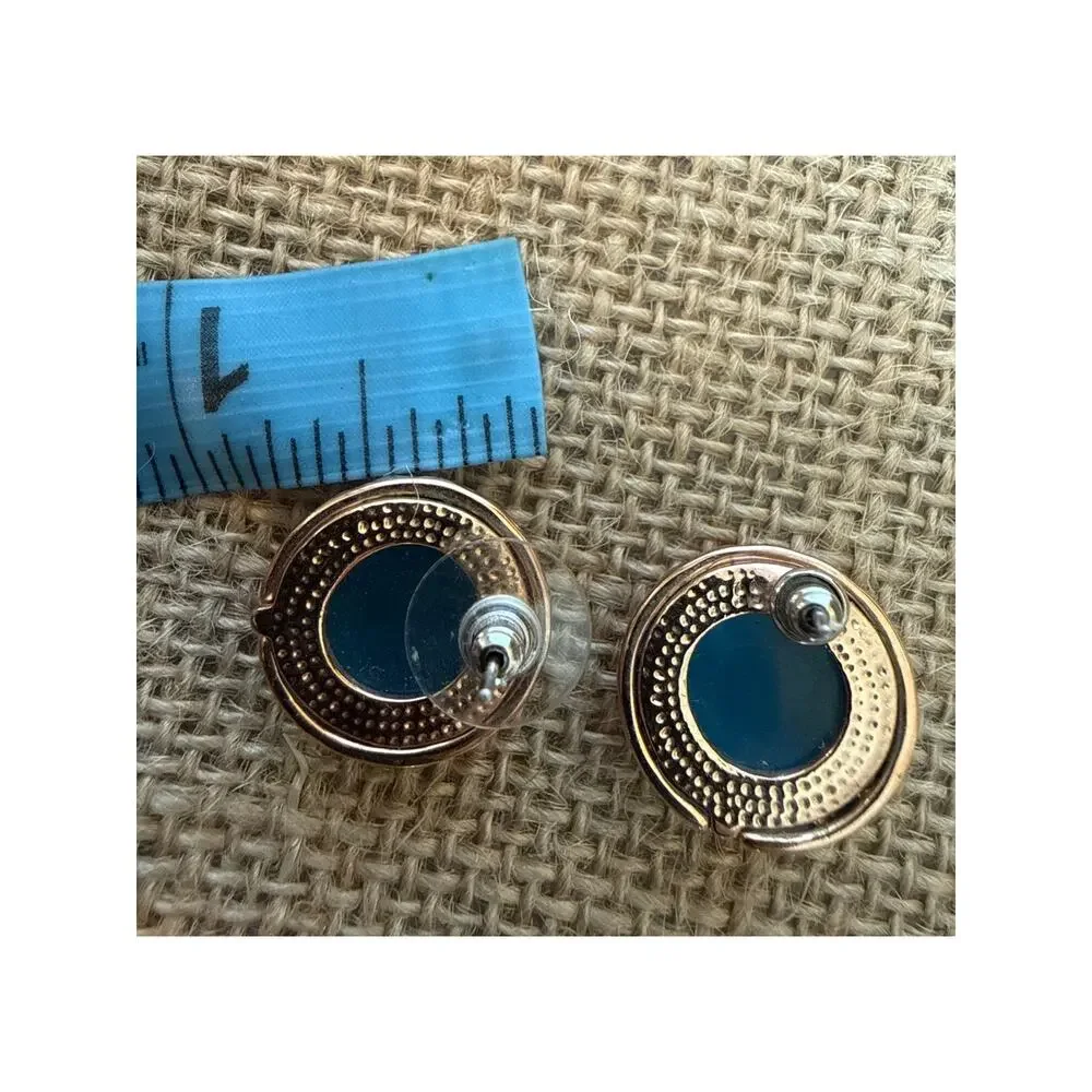 Tory Burch Miller Stud Earrings – Rose Gold & Blue Enamel Logo Corporate